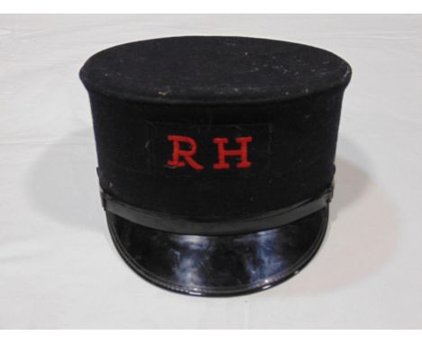 Chelsea Pensioners Hat, with red initials of the Royal Hospital. Writing on interior lining reads 'Col E Remington-Hobbs DSO 