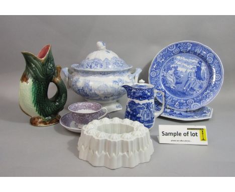 A collection of 19th century and later ceramics including a Syria pattern blue and white printed two handled soup tureen, cov