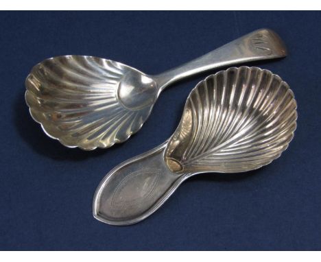 Good George III scallop shell silver caddy spoon, maker Nathaniel Smith &amp; Co, Sheffield 1793, 7cm long, together with a f
