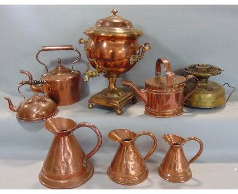 A good quality Regency copper and brass samovar, 45 cm high, together with a large collection of mainly copper items to inclu