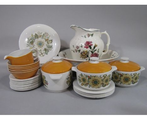 A collection of Royal Doulton Forest Flower pattern dinnerwares TC1086 including tureen and cover, a pair of further tureens 