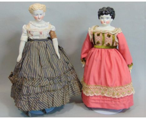 2 antique shoulder head dolls with bisque lower limbs; 19th century Parian  doll with stuffed cloth body,  painted boots, blo