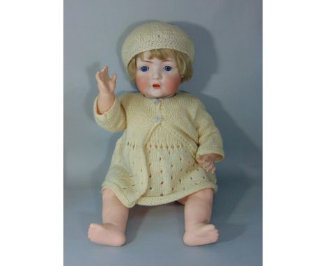 Bisque head baby doll by Bahr &amp; Pröschild 1920's, with blue closing eyes, open mouth with teeth and tongue, composition b