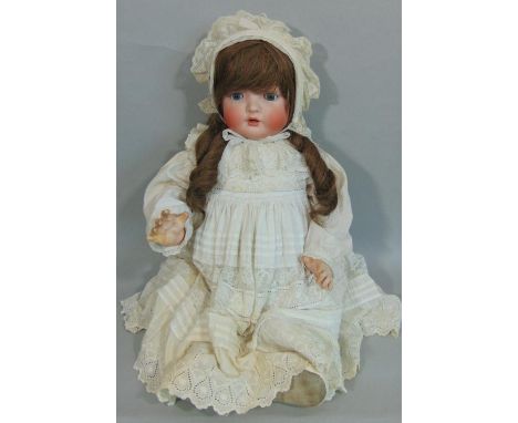 C1919 Bisque head baby doll by Bahr &amp; Pröschild with composition body, bent limbs, closing blue eyes, open mouth with tee