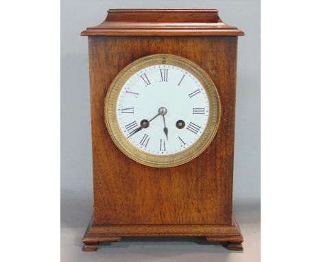 19th century rosewood caddy top mantle clock, with 3.5 inch two train enamel dial, painted with Roman numerals, 25.5cm high, 