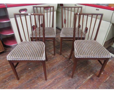 Set of four Danish type teak fan stick back chairs with stuff-over seats 