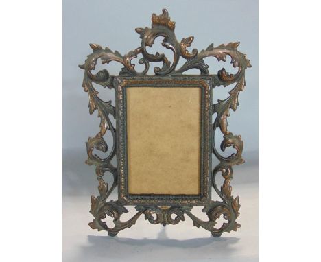Victorian cast metal coppered Rococo easel frame, 28 cm high to fit a photograph 13.5 x 9 cm 