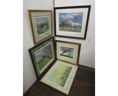 John King (20th century British) - Signed coloured print of a horse racing subject, together with M Coward (20th century Brit