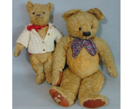 2 old Teddy Bears both with glass eyes and stitched noses; largest 75cm tall by Chad Valley  circa 1950's with gold plush fur
