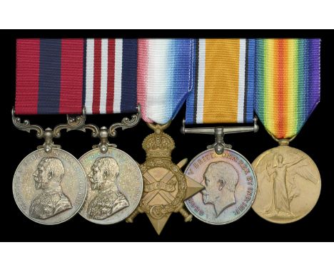 A scarce Great War D.C.M., M.M. group of five awarded to Sergeant J. H. Hobbs, Hertfordshire Regiment, who was thrice wounded