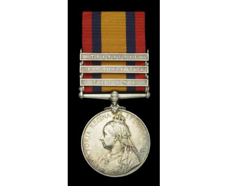 Queen’s South Africa 1899-1902, 3 clasps, Talana, Orange Free State, Transvaal (4073 Pte. J. Dunlop, Rl. Irish Fus:) good ver