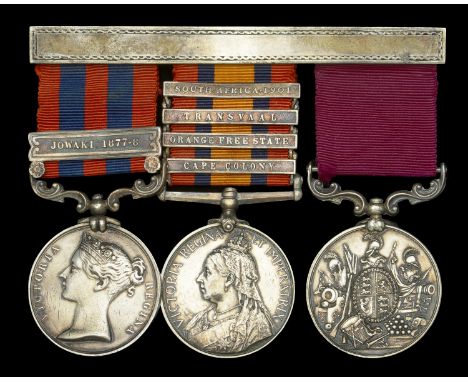 Three: Colour Sergeant W. Lawrence, 4th Hussars, later Royal Engineers  India General Service 1854-95, 1 clasp, Jowaki 1877-8