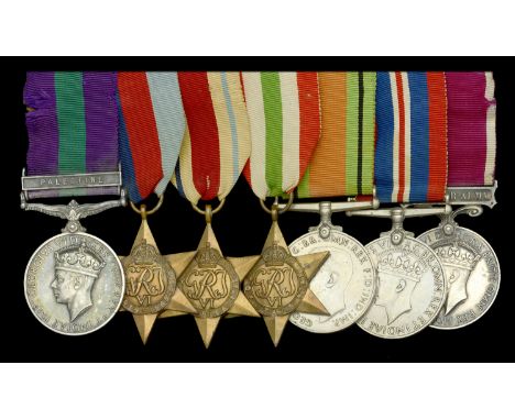 Seven: Private C. Richards, Welch Regiment, later Royal Welsh Fusiliers  General Service 1918-62, 1 clasp, Palestine (3852666