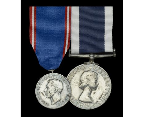 A post-War R.V.M. pair awarded to Leading Seaman R. Harbottle, Royal Navy, who formed part of the gun-carriage party at the f