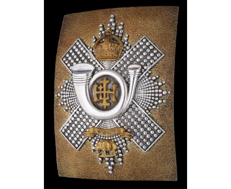Highland Light Infantry Officers Shoulder Belt Plate c.1900-53. Rectangular back plate with seeded ground mounted silver star