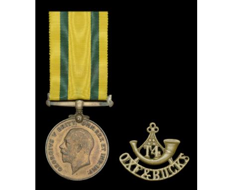 Territorial Force War Medal 1914-19 (2136 Pte. W. A. Harris. Oxf. & Bucks. L.I.) with crudely repaired replacement suspension