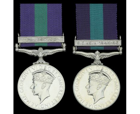General Service 1918-62, 1 clasp (2), Palestine (4342148 Pte D A K Knights E Yorks) this a somewhat later issue; S.E. Asia 19