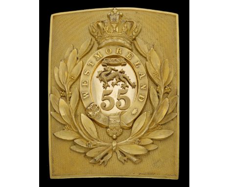 55th (Westmoreland) Regiment Officer’s Shoulder Belt Plate 1843-55. An extremely fine quality example, the copper gilt rectan