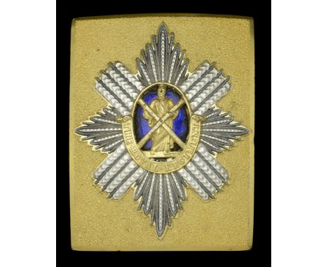 The Royal Scots Officers Shoulder Belt Plate c.1844-55. A fine example, the rectangular seeded gilt back plate with silver pl