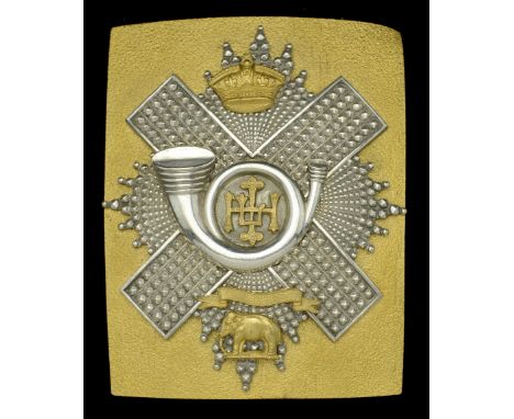 Highland Light Infantry Militia Officers Shoulder Plate c.1881-1901. A fine example, the rectangular gilt back plate with see