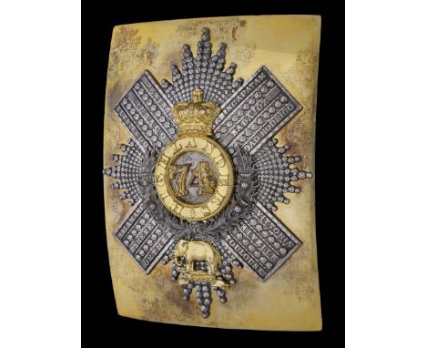 74th City of Glasgow (The Highland Light Infantry) Shoulder Belt Plate c.1841-81. Rectangular gilt back plate with silver mou