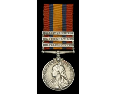 Queen’s South Africa 1899-1902, 3 clasps, Cape Colony, South Africa 1901, South Africa 1902 (155 Tpr. A. Brown. Warren’s M.I.