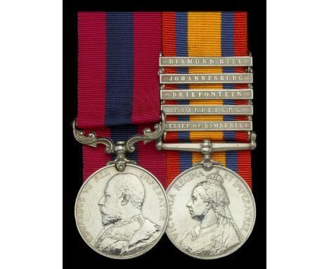 A Boer War D.C.M. pair awarded to Sergeant F. Lowe, 6th Dragoon Guards, who was severely wounded at Vredes Verdrag on 11 May 