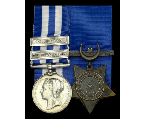 Pair: Private J. Gilbert, Royal Highlanders  Egypt and Sudan 1882-89, undated reverse, 2 clasps, The Nile 1884-85, Kirbekan (
