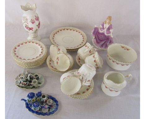 Royal Albert Crown China part tea service, Leonardo figurine, Aynsley vase and 2 miniature tea sets