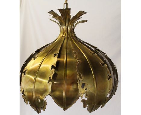 Danish Svend Aage Holm Sorensen Brutalist torch cut patinated brass onion lamp model 6395 bearing makers label (size approxim