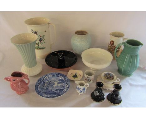 Various ceramics inc Meissen blue and white jug, Spode Fortuna vase, Wade, Prinknash Abbey &amp; Spode