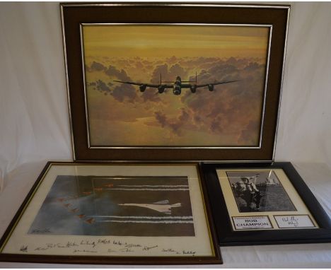 Print of a RAF Lancater 'Crossing the coast', print of Concorde&nbsp; with the Red Arrows &amp; a signed print of Bob Champio