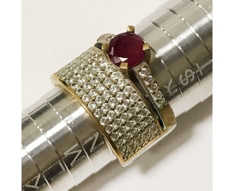STERLING SILVER GILT RUBY CRYSTAL RING