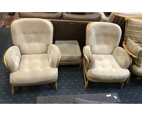 PAIR ERCOL EASY CHAIRS &amp; FOOTSTOOL