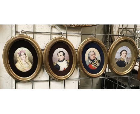 4 SIGNED LUCIEN EMILLE BOULLEMIER OVAL PORTRAITS ON CERAMIC DEPICTING NAPOLEAN, JOSEPHINE, NELSON &amp; WELINGTON - BORN 1876