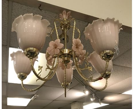 BRASS &amp; MURANO GLASS SHADE CEILING LIGHT