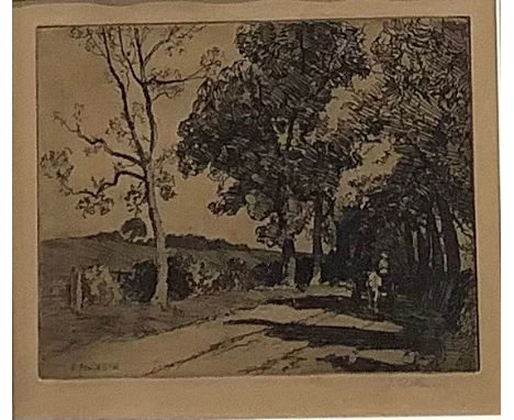 John Atkinson (1863 - 1924), by and after, Country Lane With Cart, signed, etching, 15cm x 17.5cm