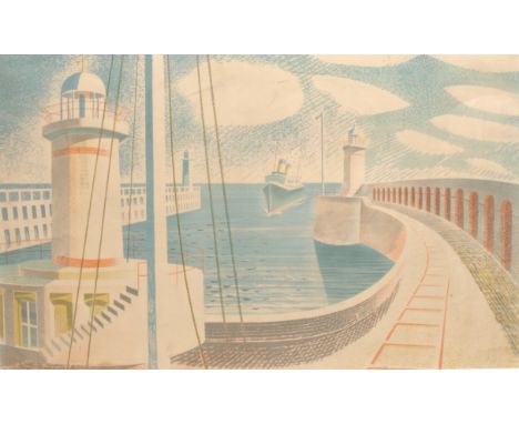 Eric Ravilious, after, Newhaven Harbour, unsigned, lithograph, 46cm x 74cm.