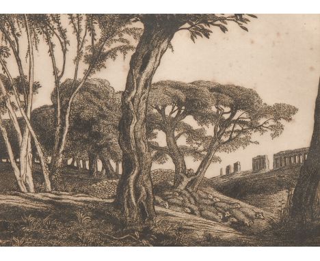 Edward Bouverie Hoyton (1900-1988)Sheep by Classical Ruins signed, etching, 17cm x 21cm