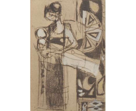 John Watson (1923-1992) Woman Cradling Child signed, numbered 1/50, mixed media etching, 12cm x 8cm