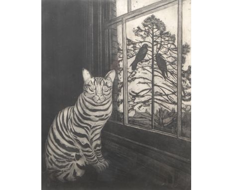 Richard Bawden (b. 1936-) The Birdwatcher signed, titled, 51/75, lithograph, 78cm x 59cm