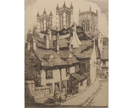 Harold Coop (English School, fl. 1920s) Lincoln Cathedral signed, etching, 29cm x 20.5cm