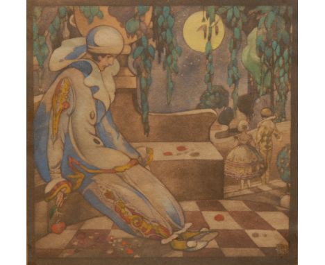 L.G. (Art Nouveau School) Pierrette, The Lovesick Clown monogrammed, lithograph, 16cm x 16cm