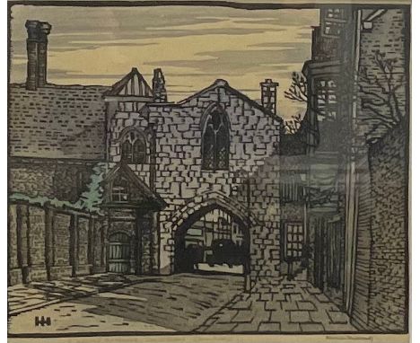 Eric Hesketh Hubbard (1892 - 1957), St Anne's Gate, Salisbury, colour woodcut, signed and titled in pencil, 22cm x 26cm