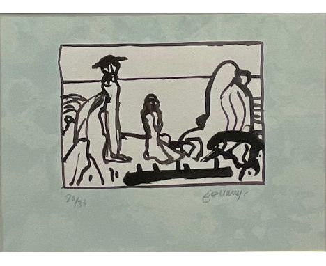 John Bellamy (1932 - 2013), Figures in Light Landscape, screen print, signed in pencil, numbered 26/34, 28.5cm x 39cm