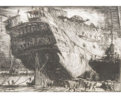 Frank Brangwyn RA (1867 - 1956) Breaking up The Caledonia signed, lithograph, 27cm x 36cm