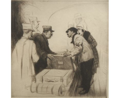Salomon van Abbé (1883-1955) The Customs signed, numbered 35/50, etching, 29cm x 28cm
