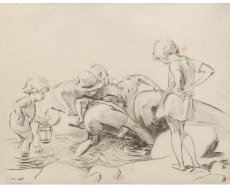 James Henry Dowd (1883 - 1956), Children, etching, signed in pencil, 14.5cm x 18cm