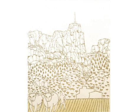 Julian Trevelyan (1910-1988) Mont Ventoux signed, titled, artist's proof etching, 64cm x 50cm