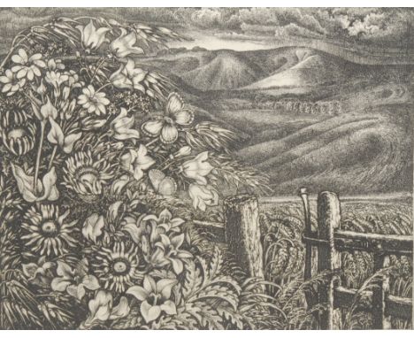 Robin Tanner (1904-1988) August in Wiltshire signed, dated 1976, etching, 26.5cm x 31.5cm